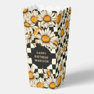 Happy Birthday Retro Groovy Daisy Checkerboard Bedankdoosjes