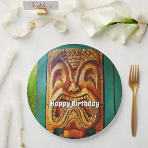 Happy birthday  retro hout tiki gezicht cool papieren bordje