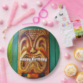 Happy birthday  retro hout tiki gezicht cool papieren bordje (Feest)