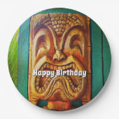 Happy birthday  retro hout tiki gezicht cool papieren bordje (Voorkant)