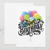 Happy Birthday Retro Kaart Ballonnen (Voorkant / Achterkant)
