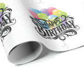 Happy Birthday Retro Kaart Ballonnen Cadeaupapier (Rol Hoek)