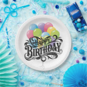 Happy Birthday Retro Kaart Ballonnen Papieren Bordje (Feest)