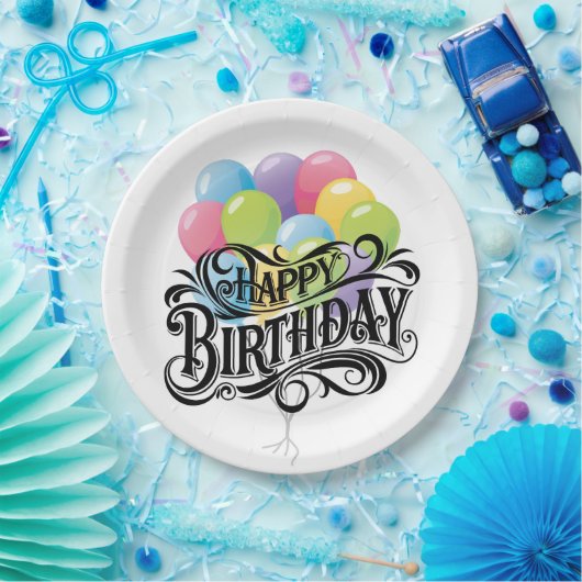 Happy Birthday Retro Kaart Ballonnen Papieren Bordje (Feest)