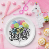 Happy Birthday Retro Kaart Ballonnen Papieren Bordje (Feest)