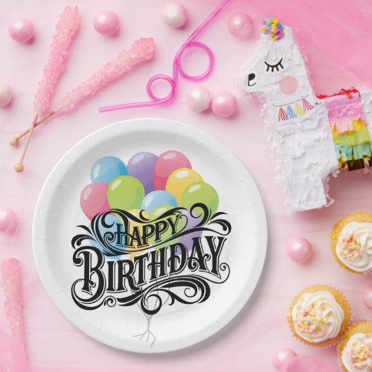 Happy Birthday Retro Kaart Ballonnen Papieren Bordje (Feest)