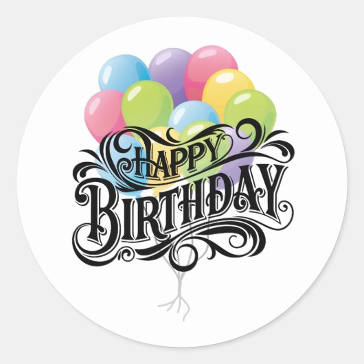 Happy Birthday Retro Kaart Ballonnen Ronde Sticker (Voorkant)