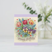 Happy Birthday Retro Kleurrijke Bloemen Briefkaart (Staand voorkant)