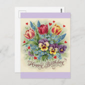 Happy Birthday Retro Kleurrijke Bloemen Briefkaart (Voorkant / Achterkant)