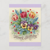  Happy Birthday Retro Kleurrijke Bloemen Briefkaart (Voorkant)