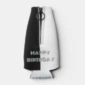 Happy Birthday Retro Op Art Zwart Wit Stijlvol Flesjeskoeler (Achterkant)