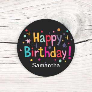 Happy Birthday (Retro) Persoonlijk ronddraaiteken Ronde Sticker