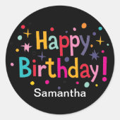 Happy Birthday (Retro) Persoonlijk ronddraaiteken Ronde Sticker (Voorkant)