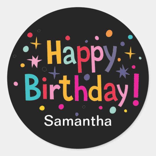 Happy Birthday (Retro) Persoonlijk ronddraaiteken Ronde Sticker (Voorkant)