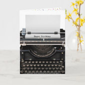 Happy Birthday Retro Typewriter Kaart (Gele Bloem)