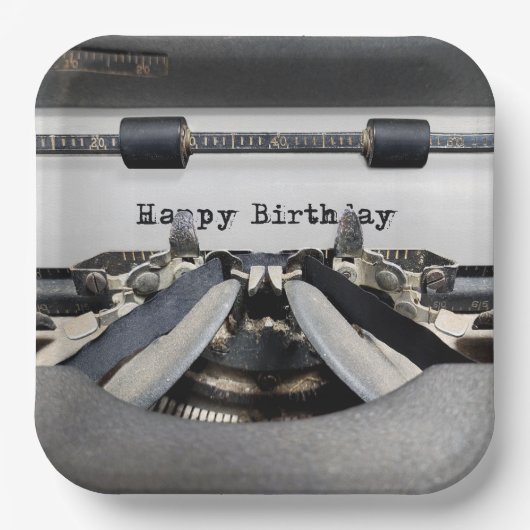 Happy Birthday Retro Typewriter Papieren Bordje (Voorkant)