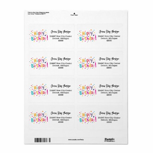 Happy Birthday Retro Verzendadres Label (Full Sheet)