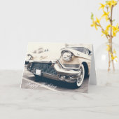 Happy Birthday Retro Vintage Car Kaart (Gele Bloem)