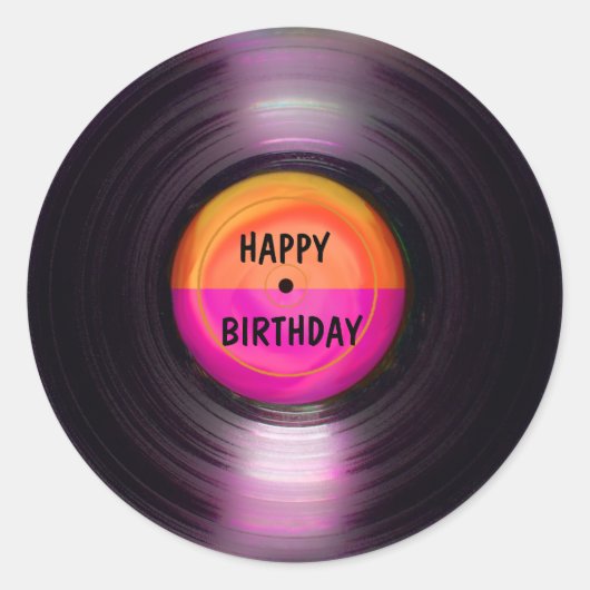 Happy Birthday Retro Vinyl Record Ronde Sticker (Voorkant)
