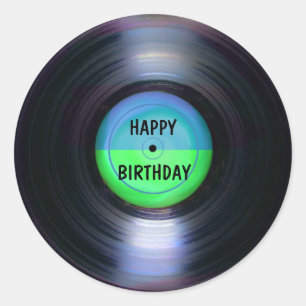 Happy Birthday Retro Vinyl Record Ronde Sticker