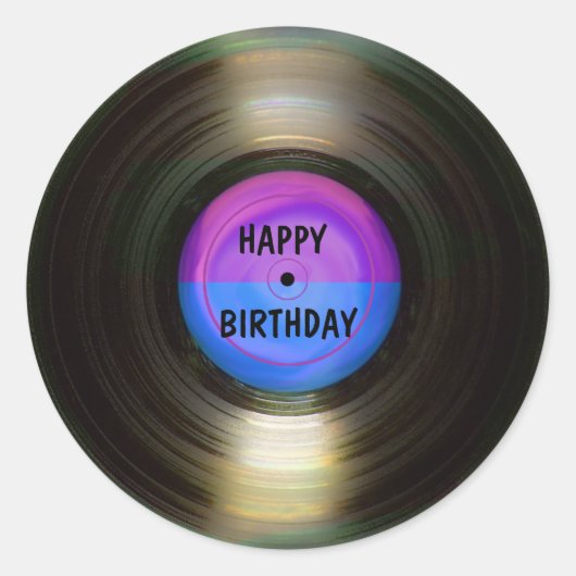 Happy Birthday Retro Vinyl Record Ronde Sticker (Voorkant)