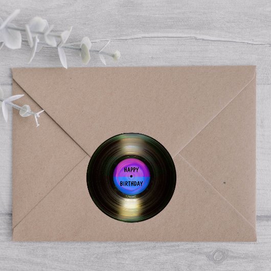 Happy Birthday Retro Vinyl Record Ronde Sticker