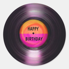 Happy Birthday Retro Vinyl Record Ronde Sticker