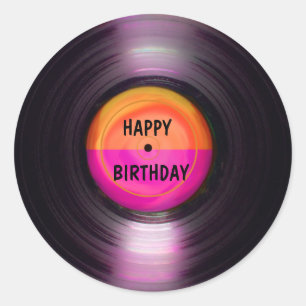 Happy Birthday Retro Vinyl Record Ronde Sticker