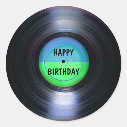 Happy Birthday Retro Vinyl Record Ronde Sticker (Voorkant)