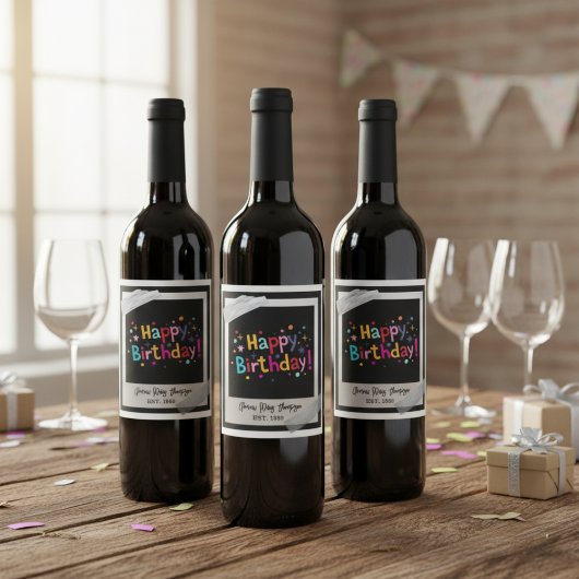Happy Birthday Retro Wine Label Wijn Etiket