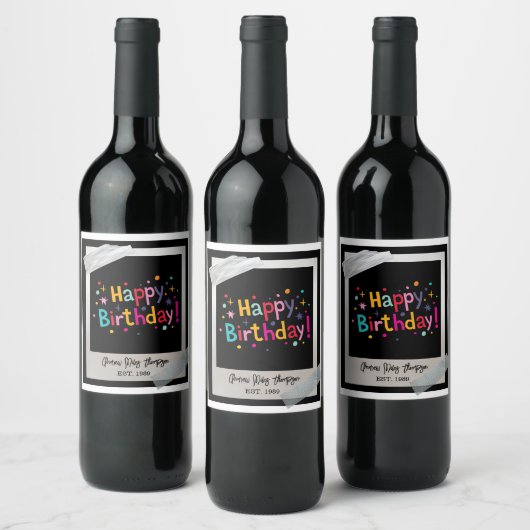 Happy Birthday Retro Wine Label Wijn Etiket (Flessen)
