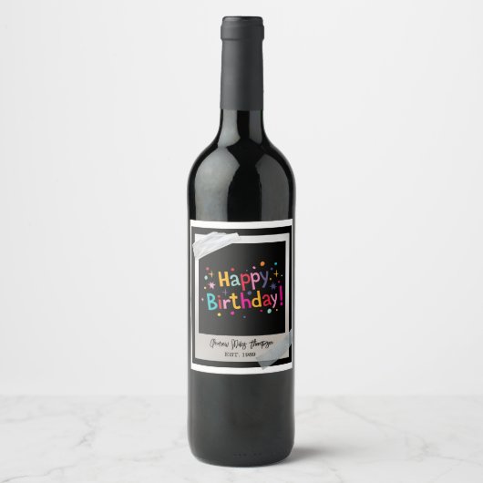 Happy Birthday Retro Wine Label Wijn Etiket (Voorkant)