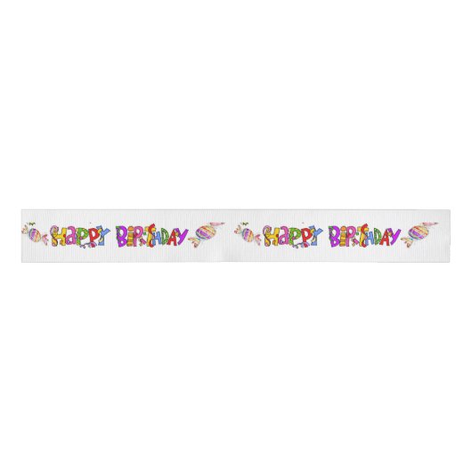 Happy Birthday Ribbon, Friends Family Surprise Gro Grosgrain Lint (Voorkant)
