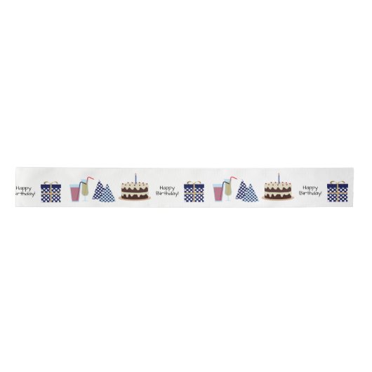 Happy Birthday Ribbon - in marineblauw, 3'' Satijnen Lint (Voorkant)