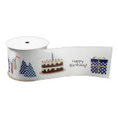 Happy Birthday Ribbon - in marineblauw, 3'' Satijnen Lint (Spoel)