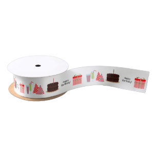 Happy Birthday Ribbon - in rood, 1,5'' Satijnen Lint