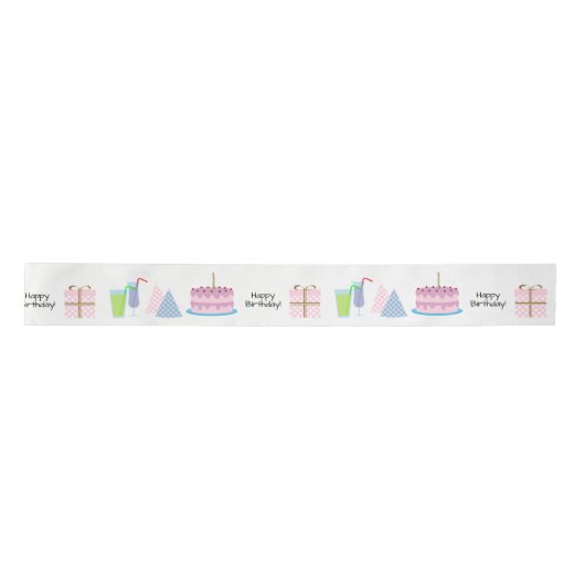 Happy Birthday Ribbon - in roze en blauw, 3'' Satijnen Lint (Voorkant)