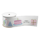 Happy Birthday Ribbon - in roze en blauw, 3'' Satijnen Lint (Spoel)