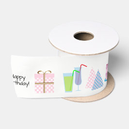 Happy Birthday Ribbon - in roze en blauw, 3'' Satijnen Lint