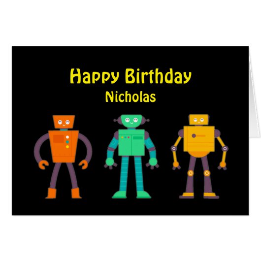 Happy Birthday Robot Geweldige Boy Fun (Voorkant Horizontaal)