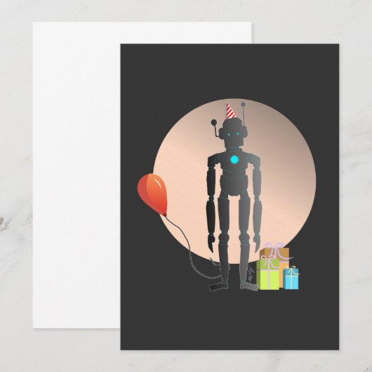 Happy Birthday Robot Kaart (Voorkant / Achterkant)
