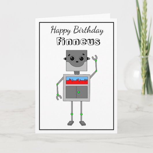 Happy Birthday Robot met Coloring Page Kaart (Voorkant)