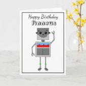 Happy Birthday Robot met Coloring Page Kaart (Gele Bloem)