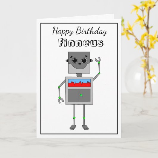 Happy Birthday Robot met Coloring Page Kaart (Gele Bloem)