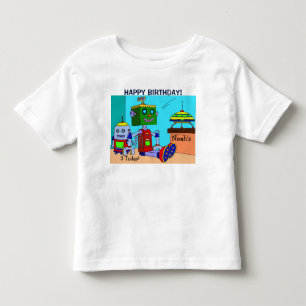 Happy Birthday Robots JOUW NAAM & AGE T-Shirt Boys