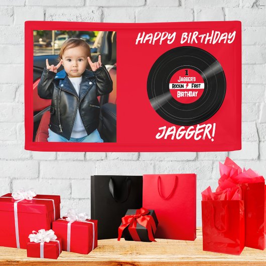 Happy Birthday Rock en Roll Vinyl Record Foto Spandoek