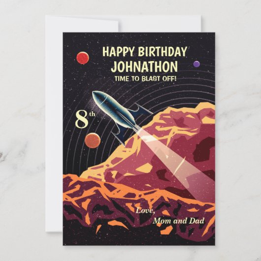 Happy Birthday Rocket Astronaut Kinder Custom Kaar (Voorkant)