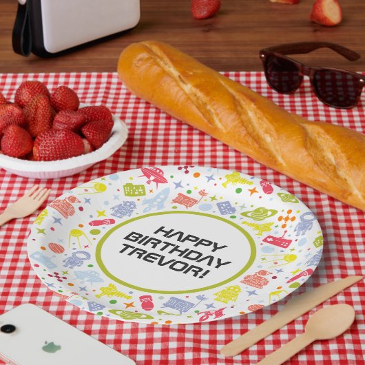 Happy Birthday Rocket Shiket Green Papieren Bordje (Picknick)