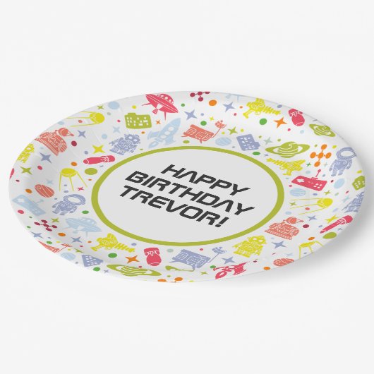 Happy Birthday Rocket Shiket Green Papieren Bordje (Gekanteld)