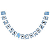 Happy Birthday Rocket ship blue grijs Bunting Flag Vlaggetjes (Alle)